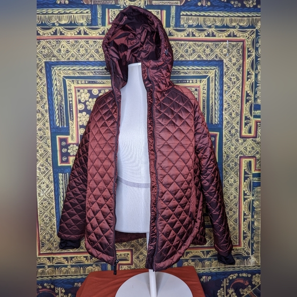 BCBGMaxAzria Quilted Zip Front Coat with Hood Size Medium Raisin Metallic - Picture 3 of 15